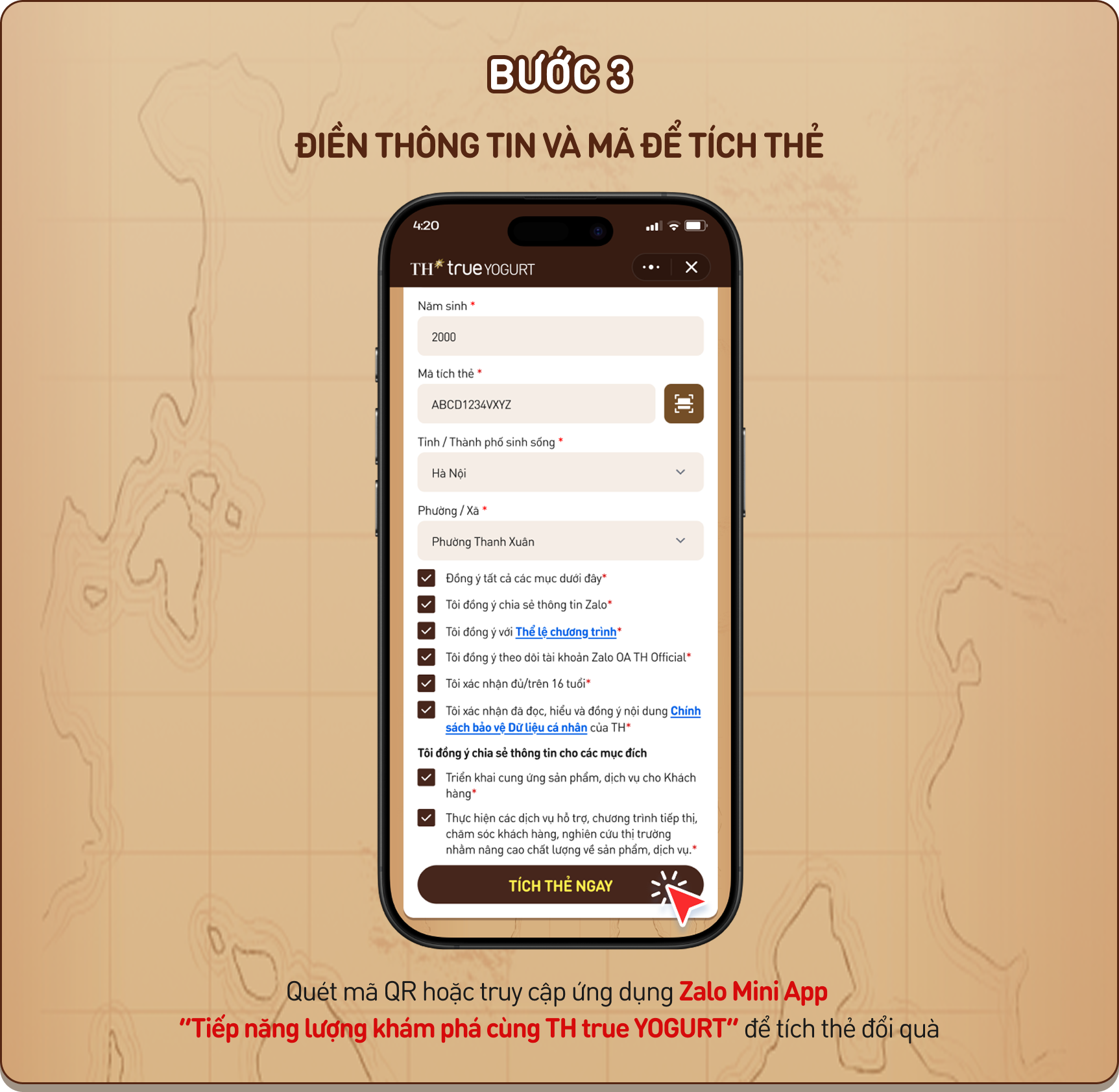 Bước 3: Điền thông tin và mã để tích thẻ